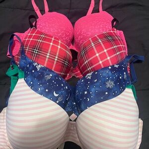 4- PINK Victoria's Secret Bra Set - Pink, Red Plaid, Blue Starry, Pink Striped